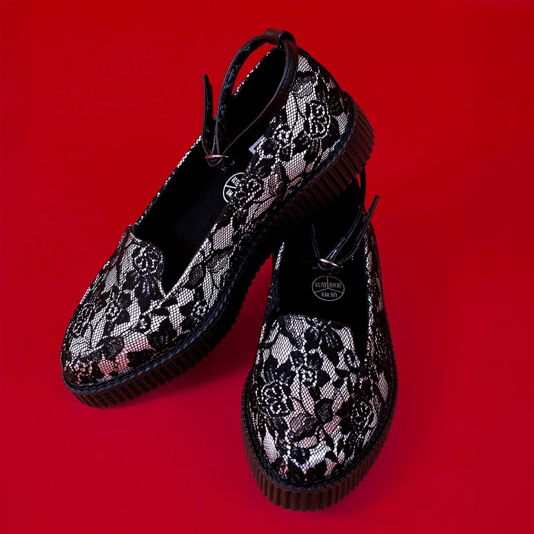 Ballet Creeper Ankle Strap Black/White Lace - Image 2