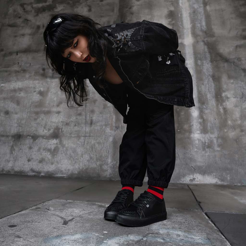 Ribbed Sole Sneaker Black Leather - Image 2